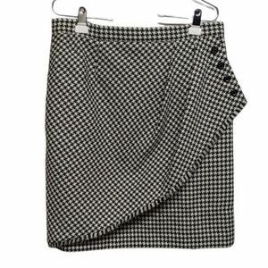 Tahari Skirt Women Size 12 Fringe Gathered Houndstooth Lined Short Black & White